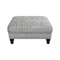 Velvet Patterned Square Ottoman with Wood Legs